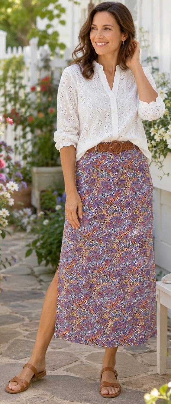 Christopher & Banks Womens 10 Multicolor Ditsy Floral Zip Midi Skirt Side Slit